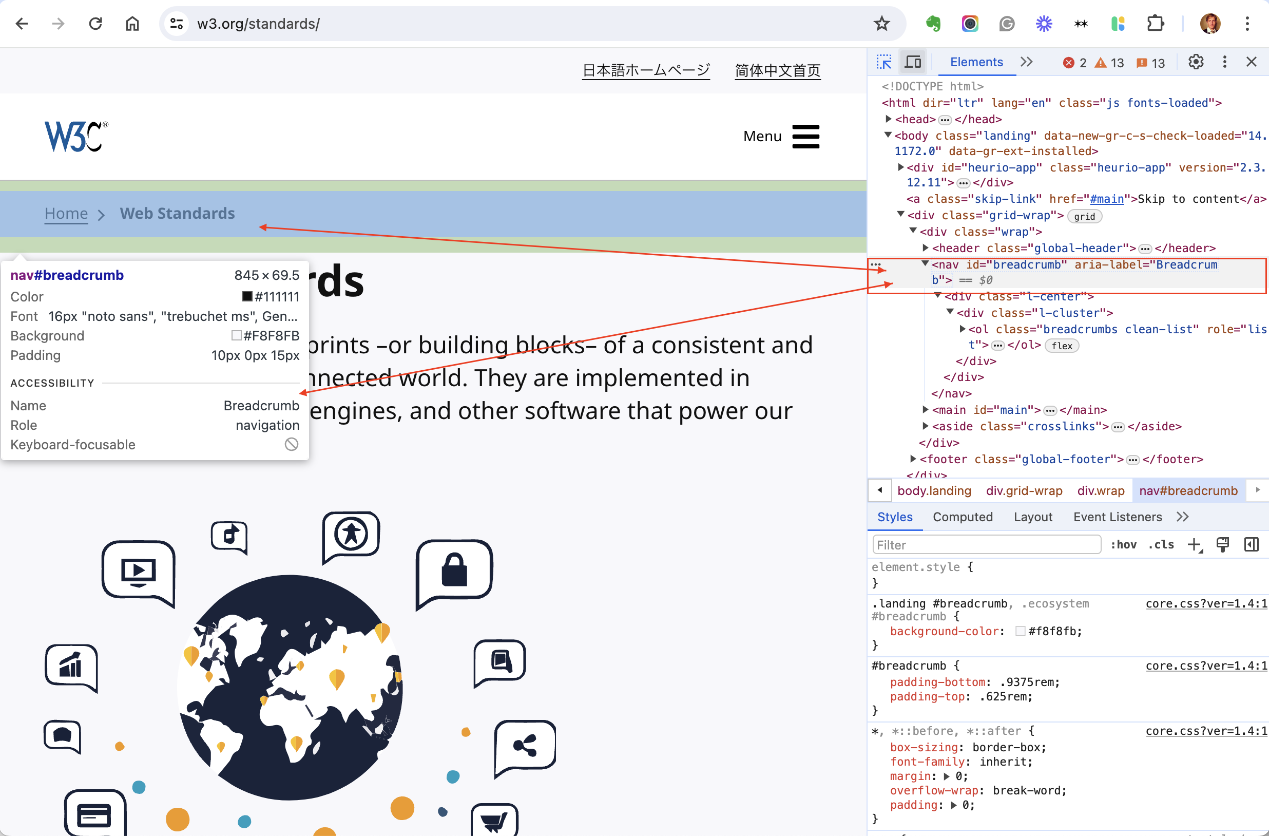 Course slide: Inspecting ARIA labels