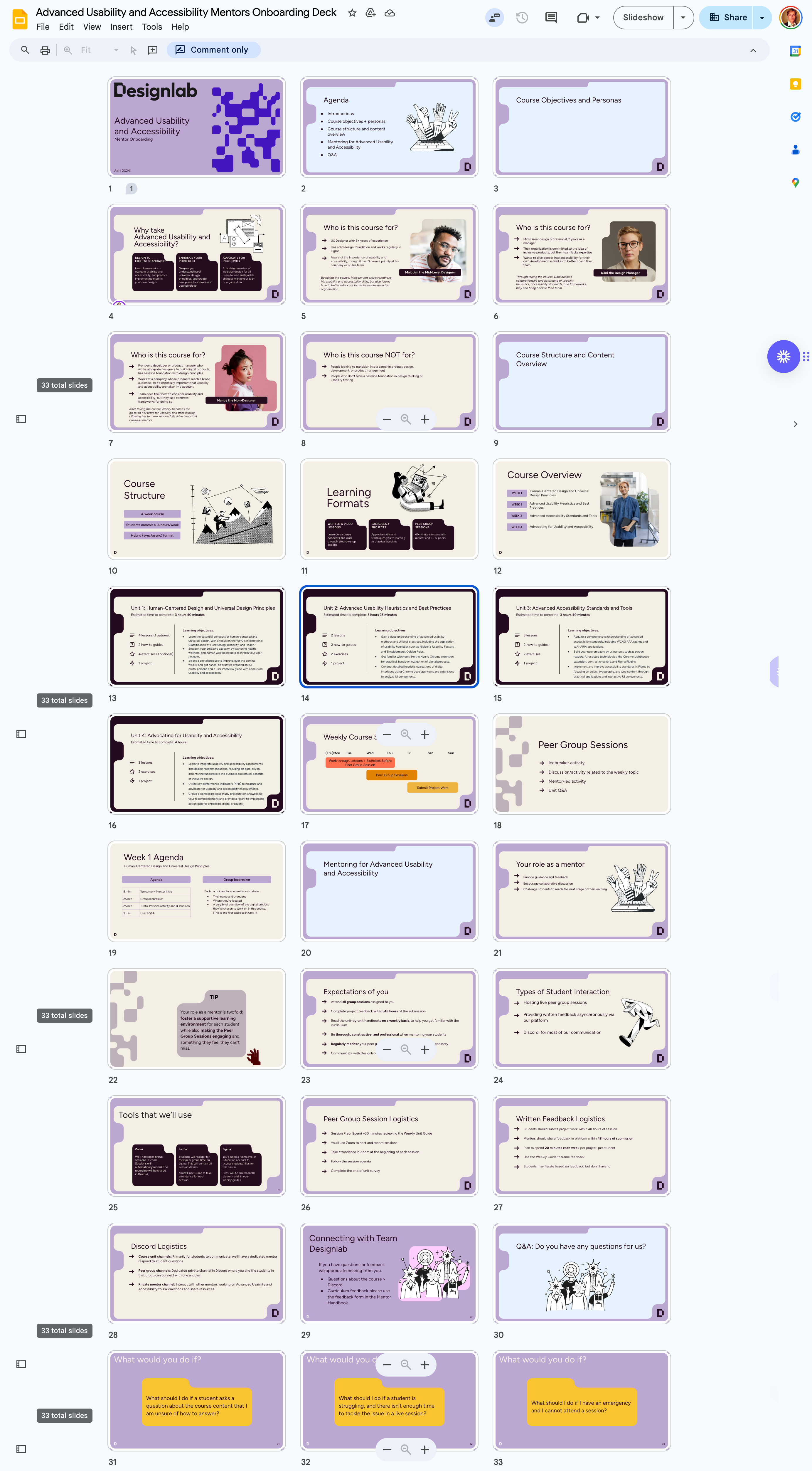 A grid of slides from the mentor onboarding deck