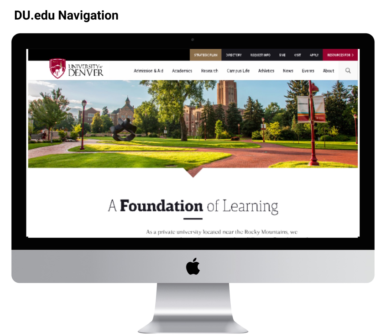 The new DU.edu homepage with the navigation