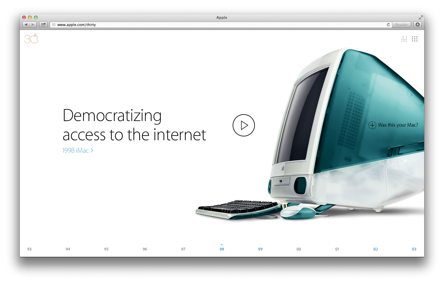 The iMac on a white page titled Democratizing access to the internet