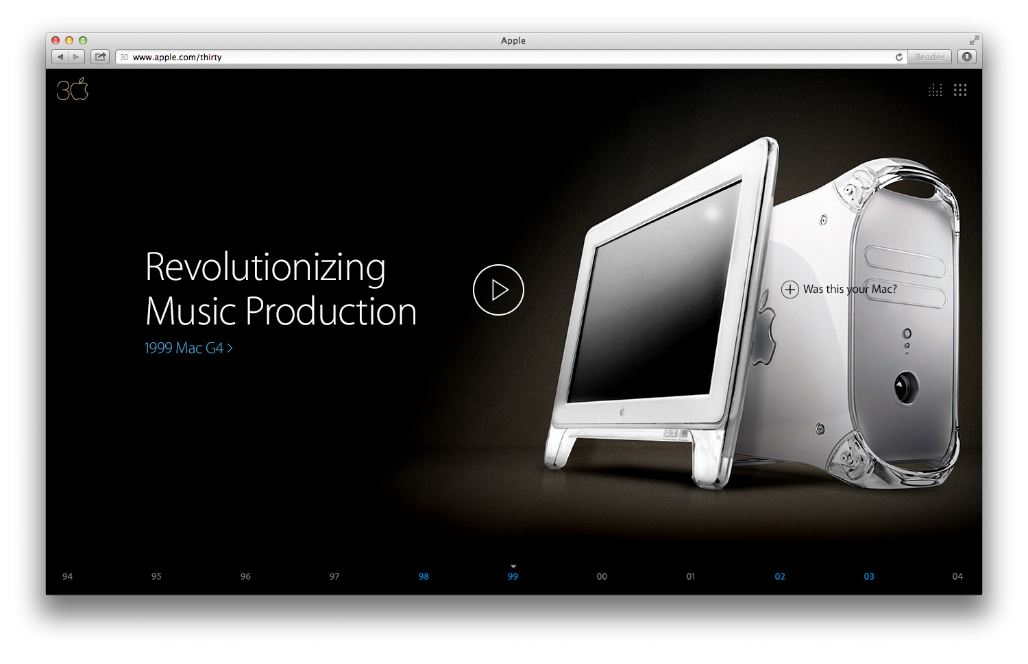 The Power Mac G4 on a black page titled Revolutionizing music production