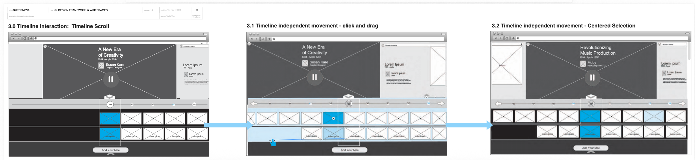Wireframes for the shelf of product states