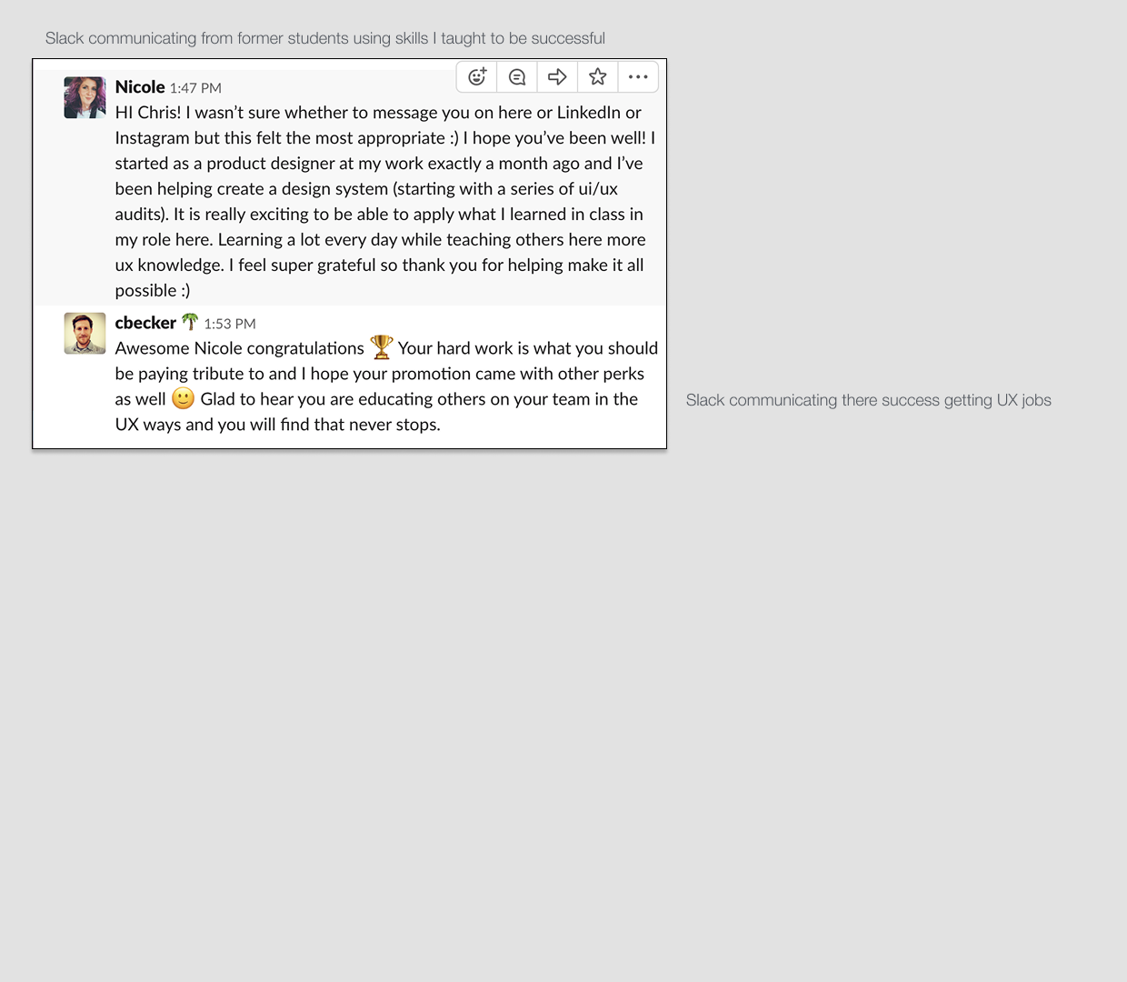 Messages from students thanking their instructors