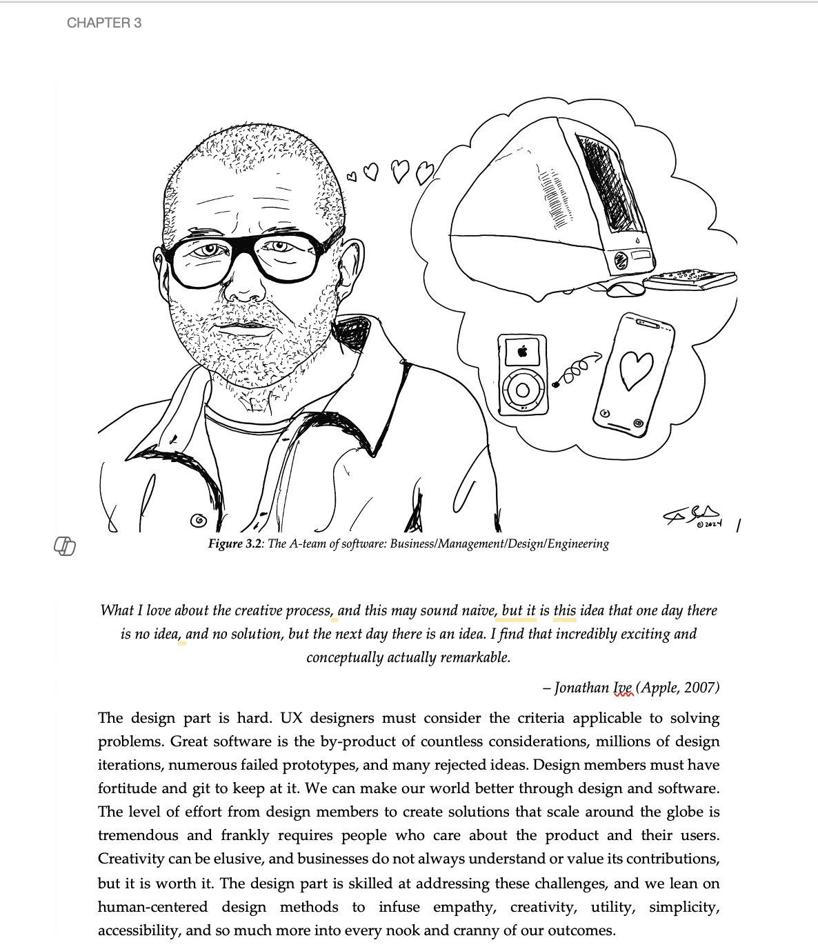 Screenshot chapter 3 with illustration of Jony Ive