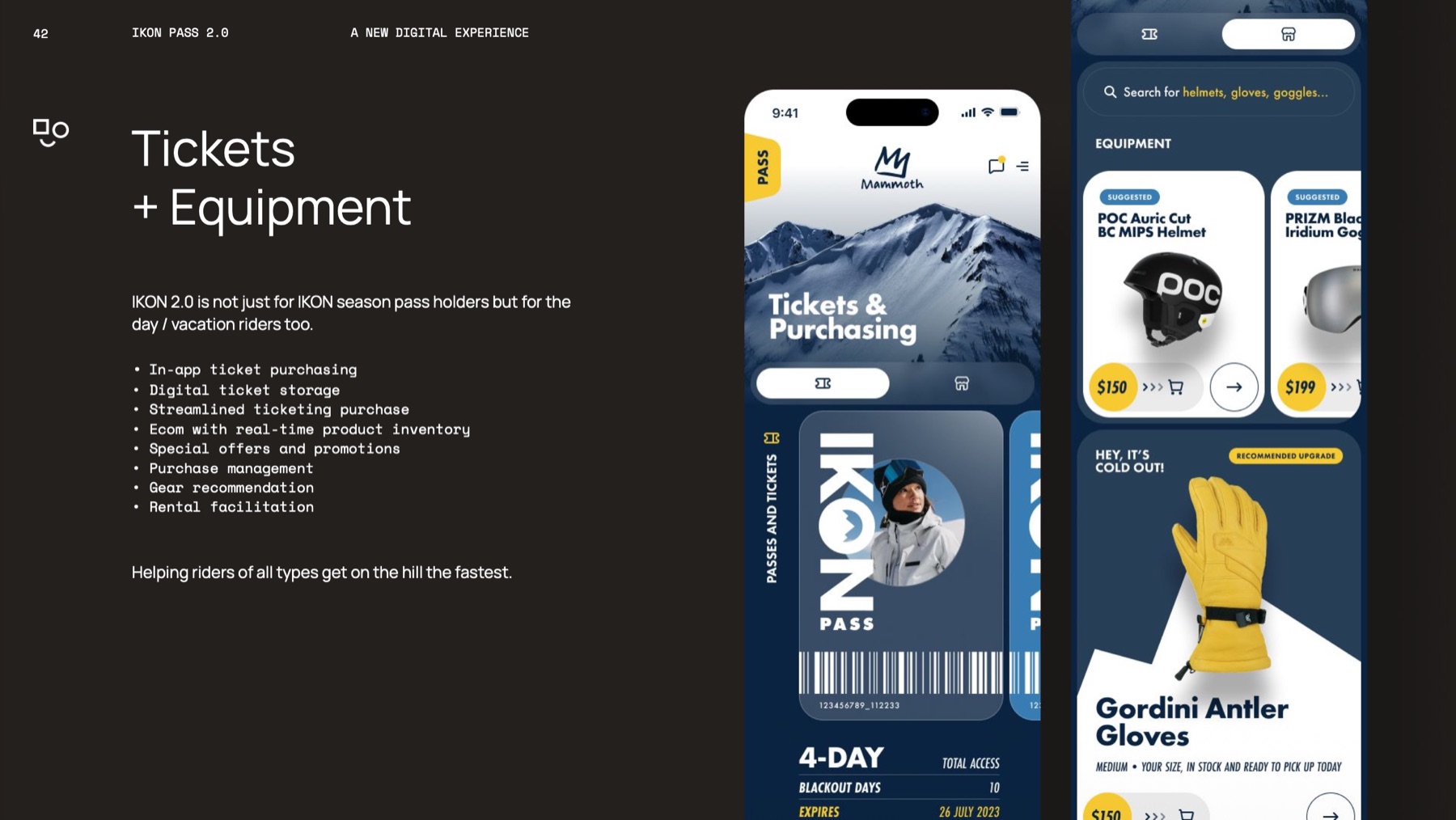 Slide 8: Tickets and equipment: day tickets, rentals and gear for riders who aren't season pass holders.
