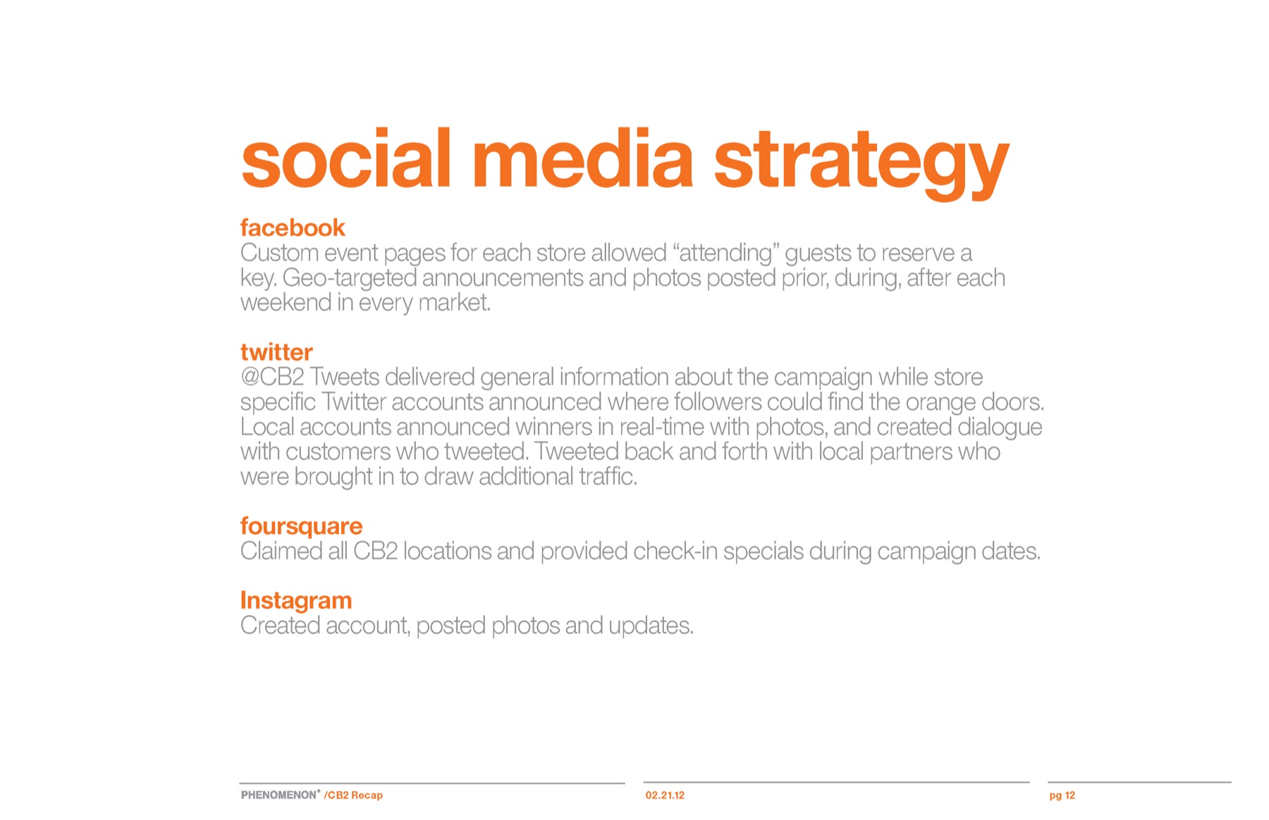 CB2 campaign results slide 10: Social media strategy.