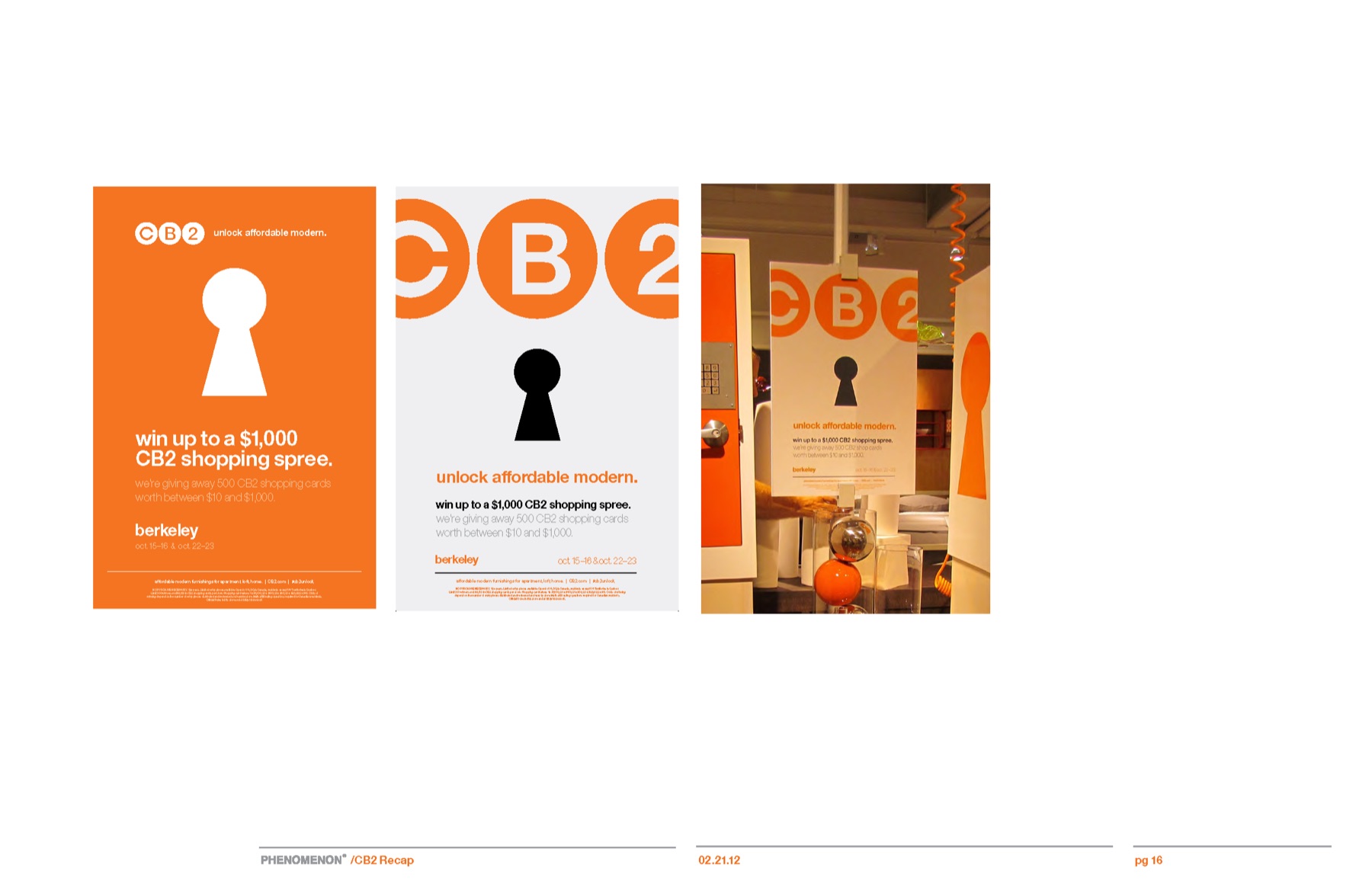 CB2 campaign results slide 14: Branded in-store signage.