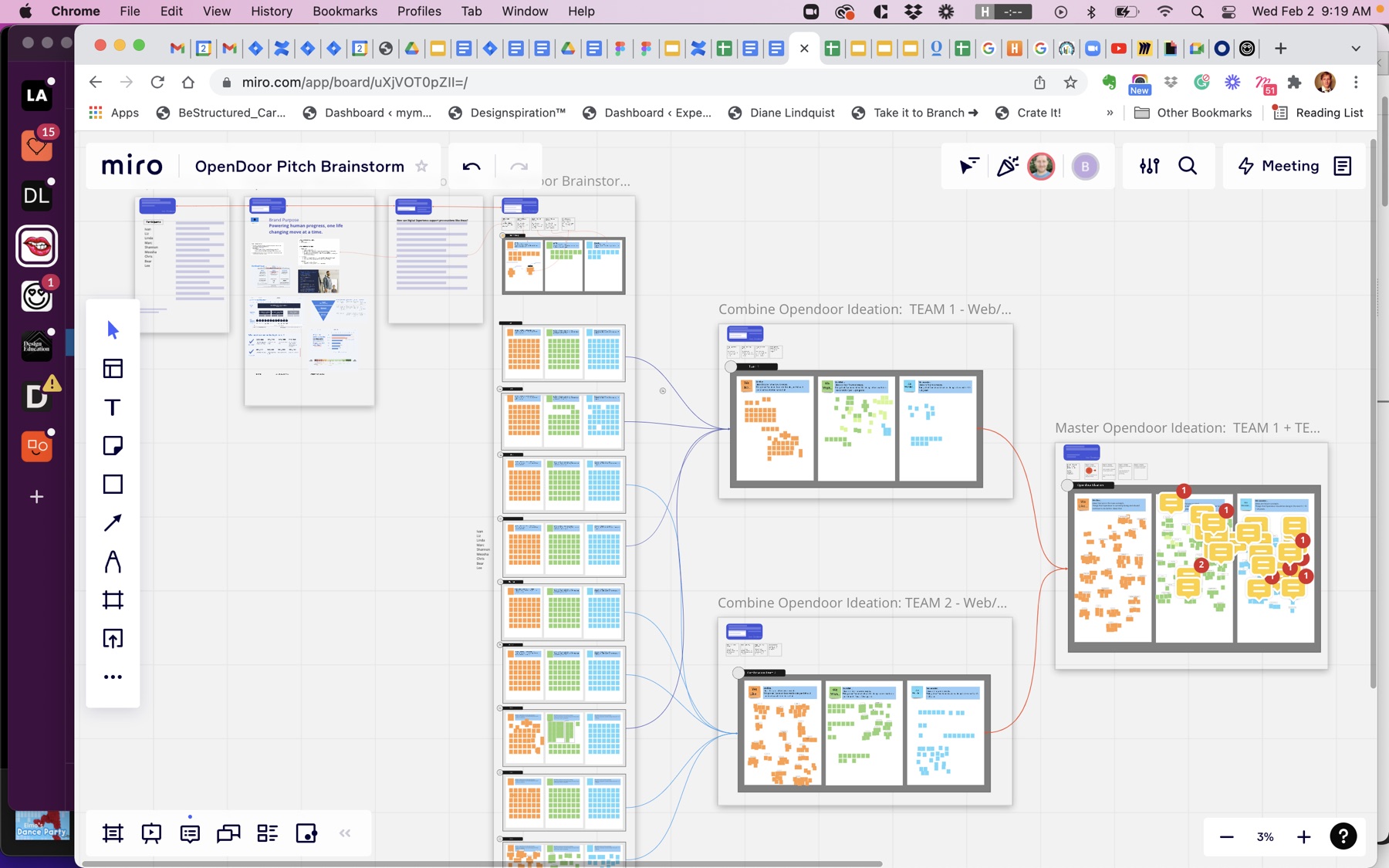 Miro board: Combining: results from two teams brought together onto one master board.