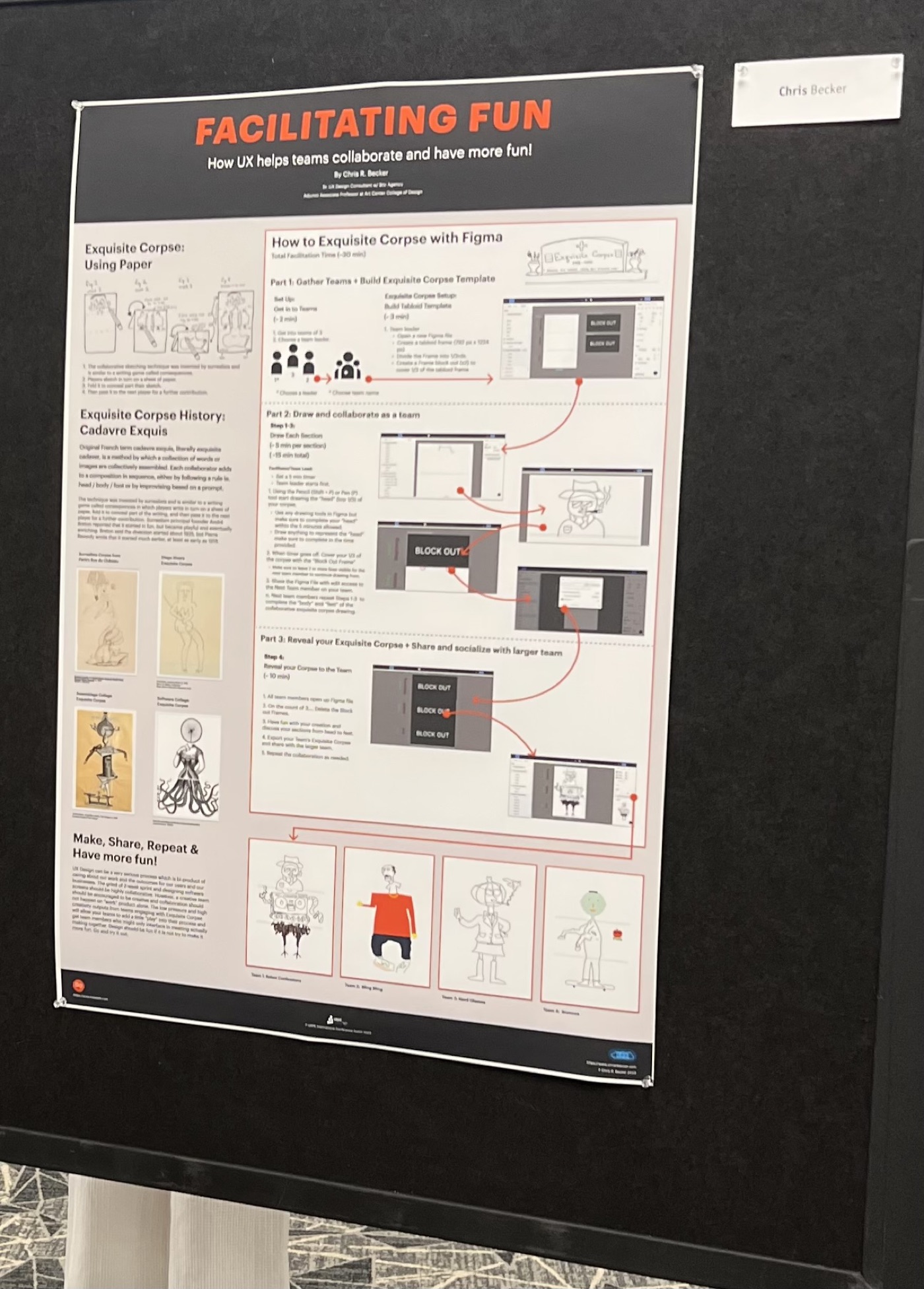 The Facilitating Fun poster pinned to a black display board