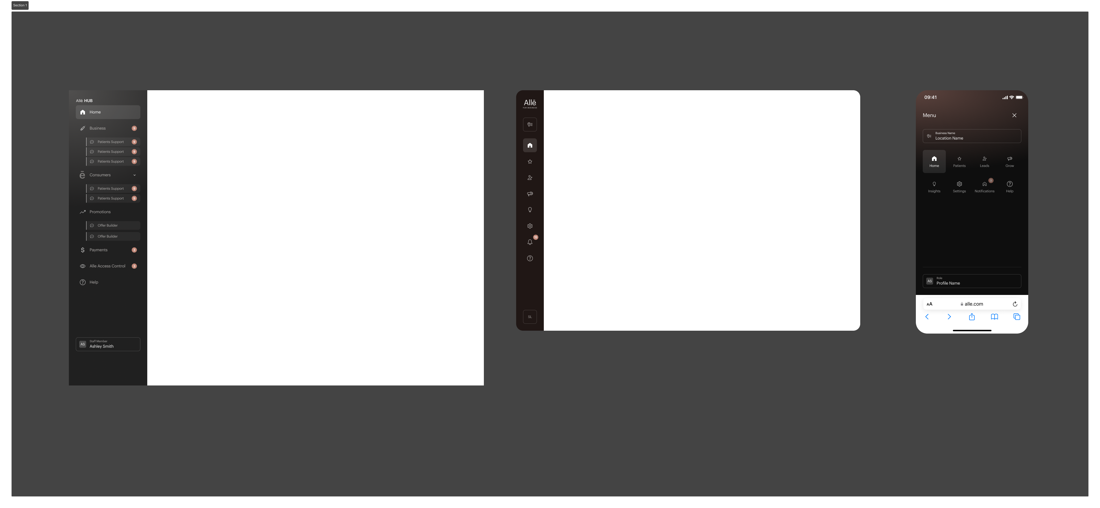 The navigation drawer designed for desktop, tablet, and mobile, shown side by side